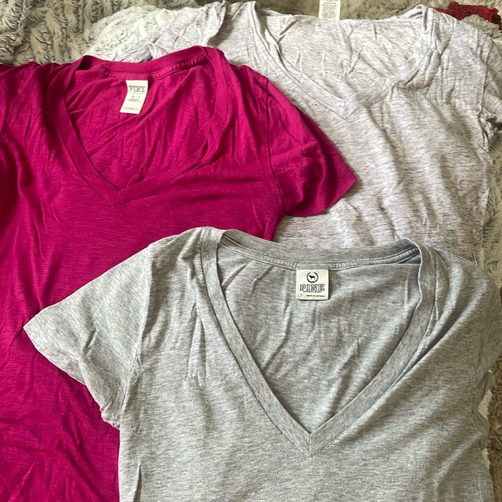 3 PINK Victoria’s Secret V-Neck T-Shirts